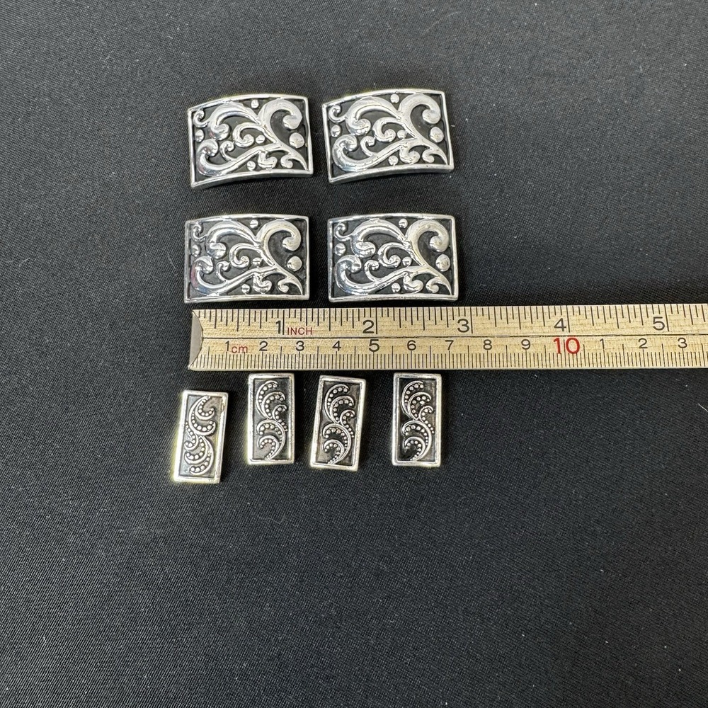 Vintage Silver Tone & Black Deco Scroll‎ Silver Panel LINK Bracelet Pieces - Picture 2 of 6